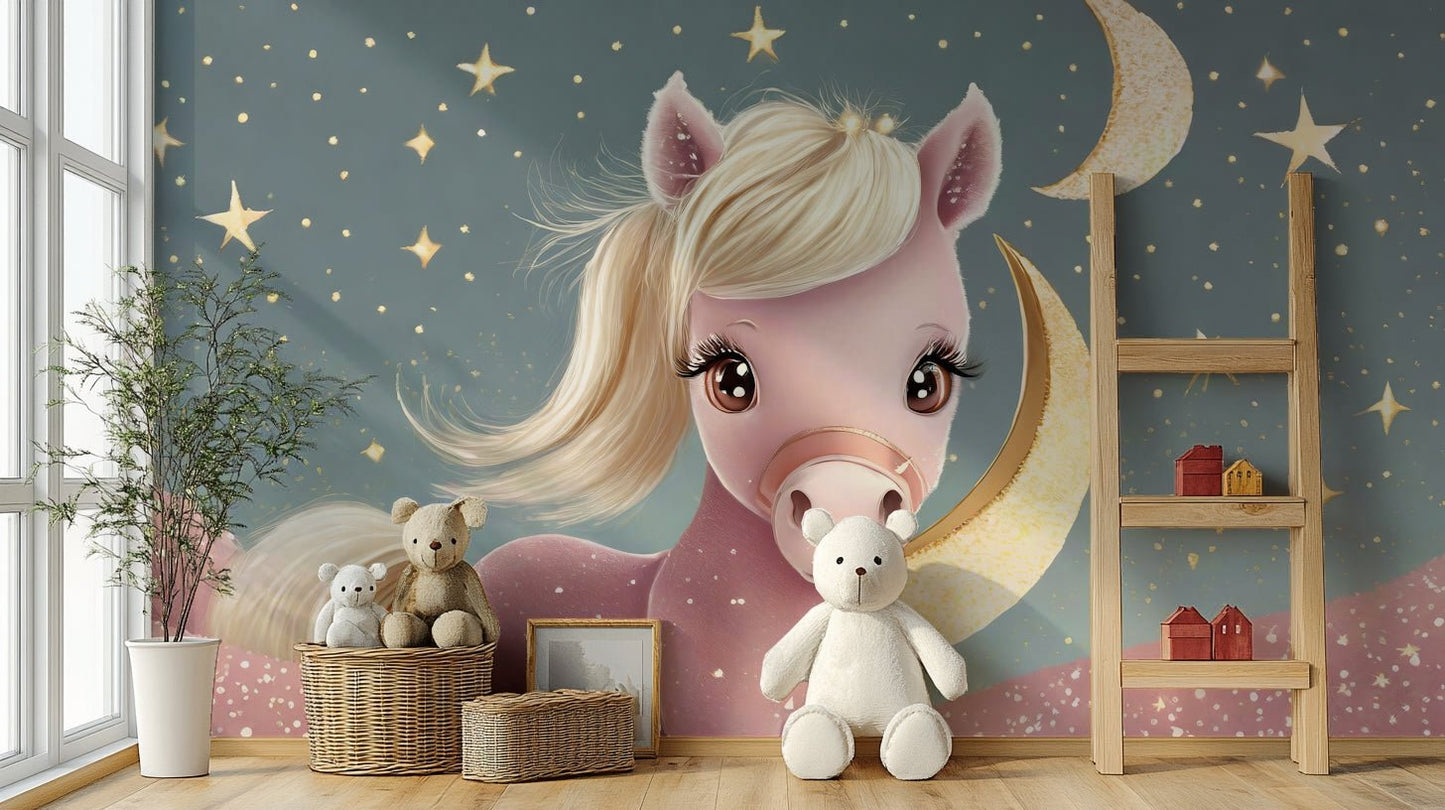 Peel-and-stick Starry Night Lullaby Pony mural for easy decor


