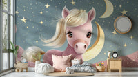 Serene pony under the moon Starry Night mural for bedrooms

