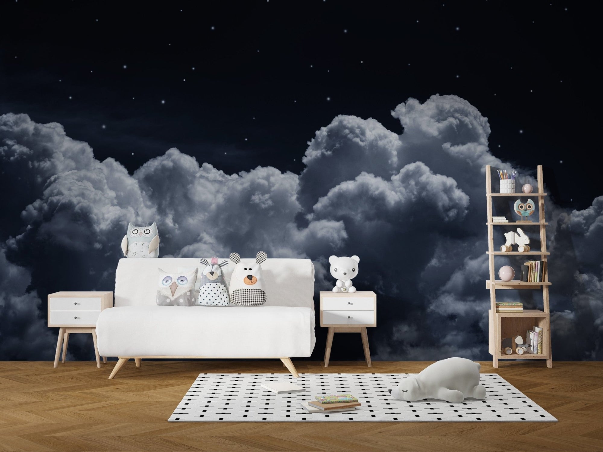 Dreamy starry night clouds mural wallpaper, B352