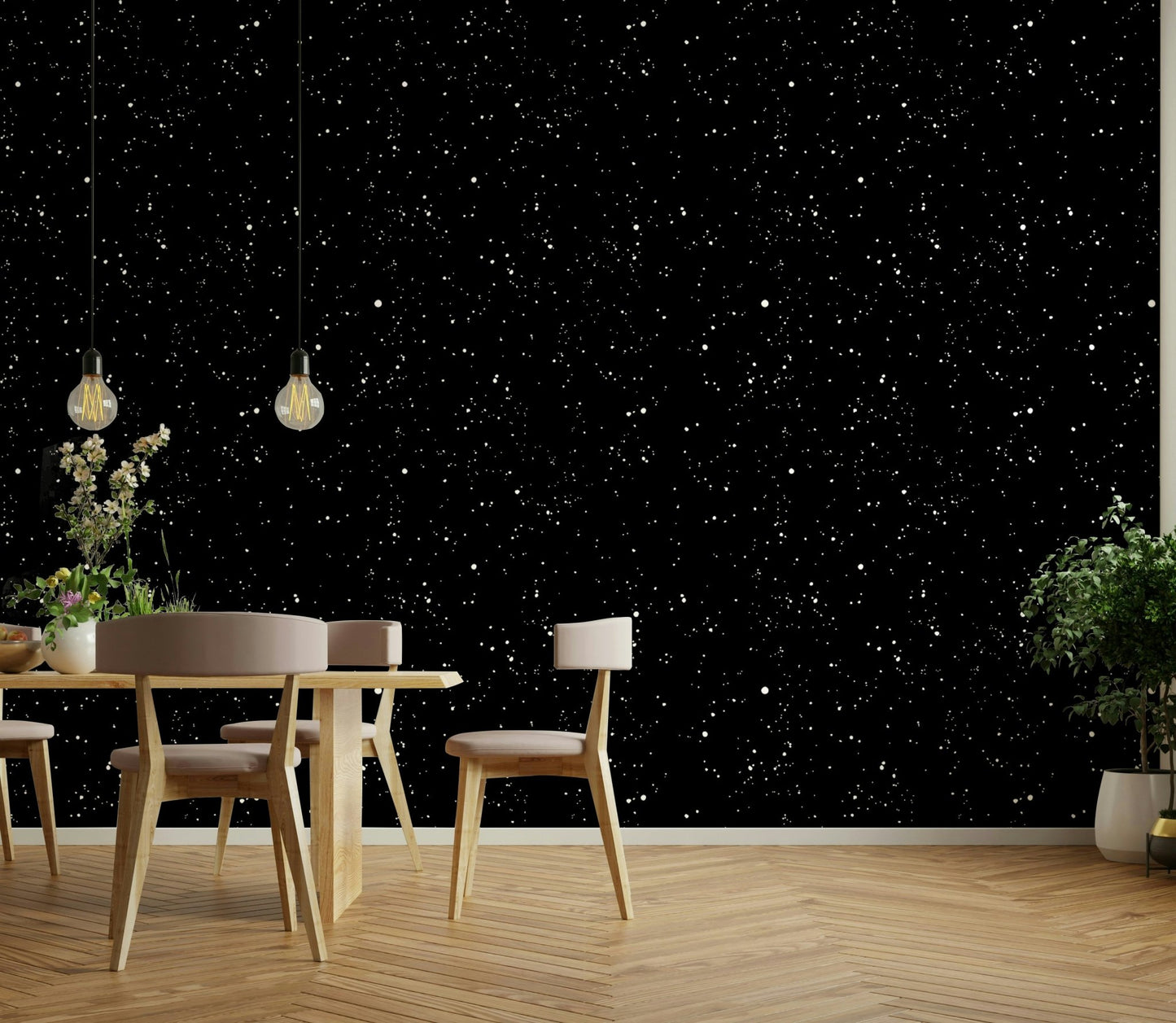 It is installed as a feature wall behind a bed.
