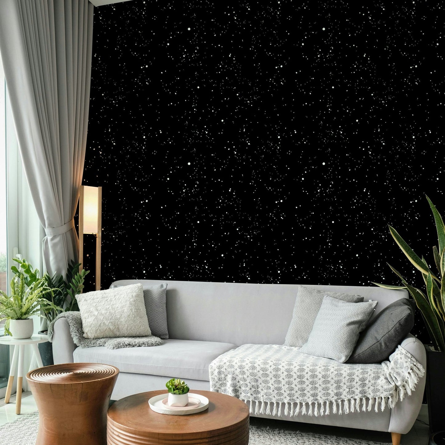 The design shows a painterly version of a night sky.
