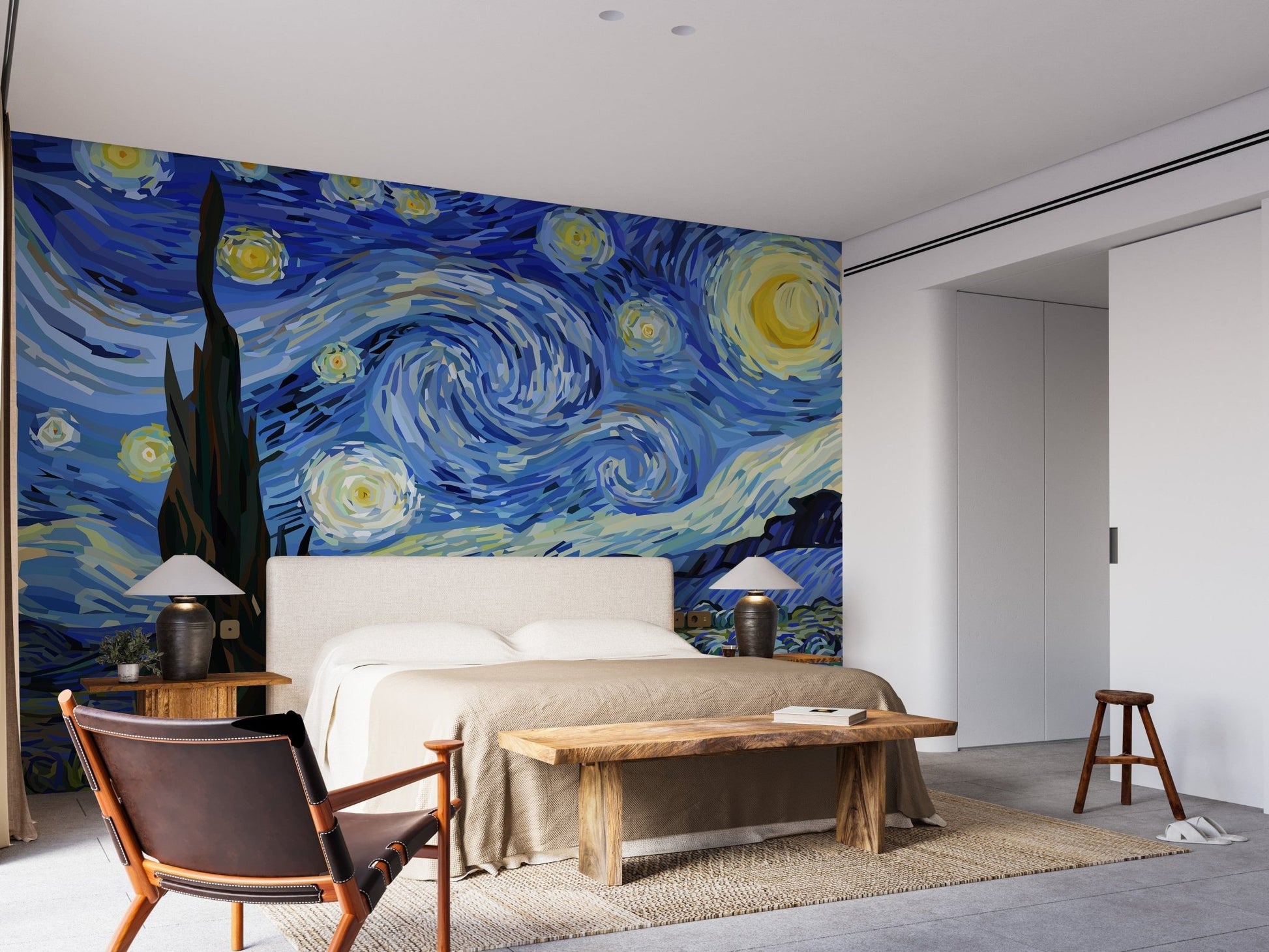Starry Night Van Gogh Design Wallpaper Mural - Giffywalls A260