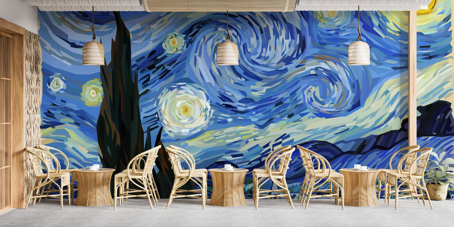 Starry Night Van Gogh Design Wallpaper Mural - Giffywalls A260