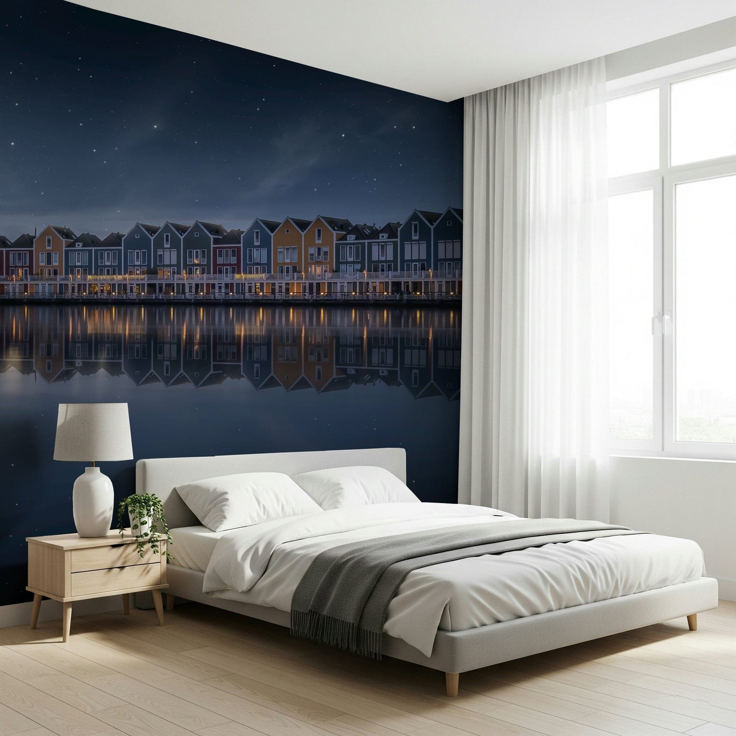 A peaceful modern abstract mural on decorative wallpaper., GD5824