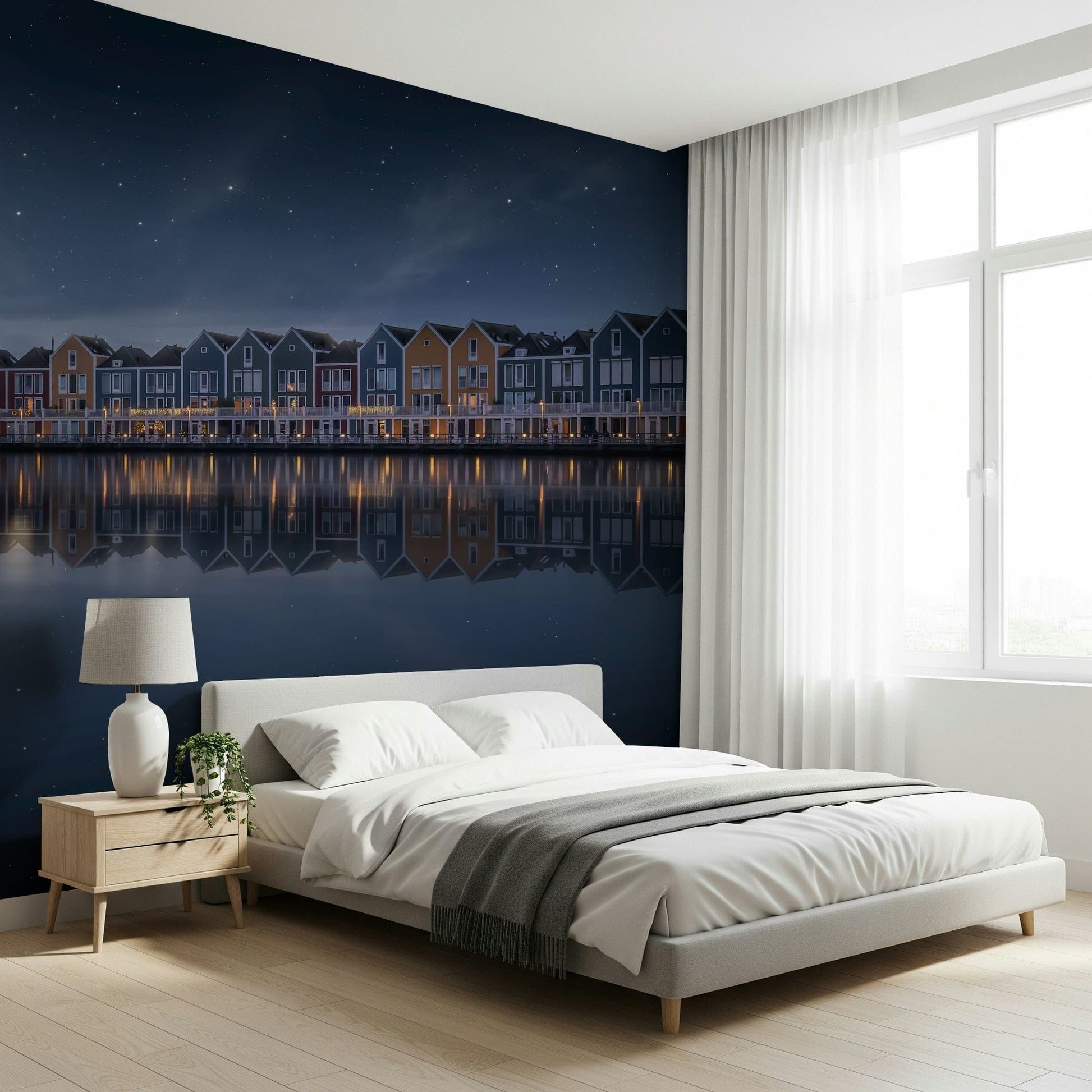 A peaceful modern abstract mural on decorative wallpaper., GD5824