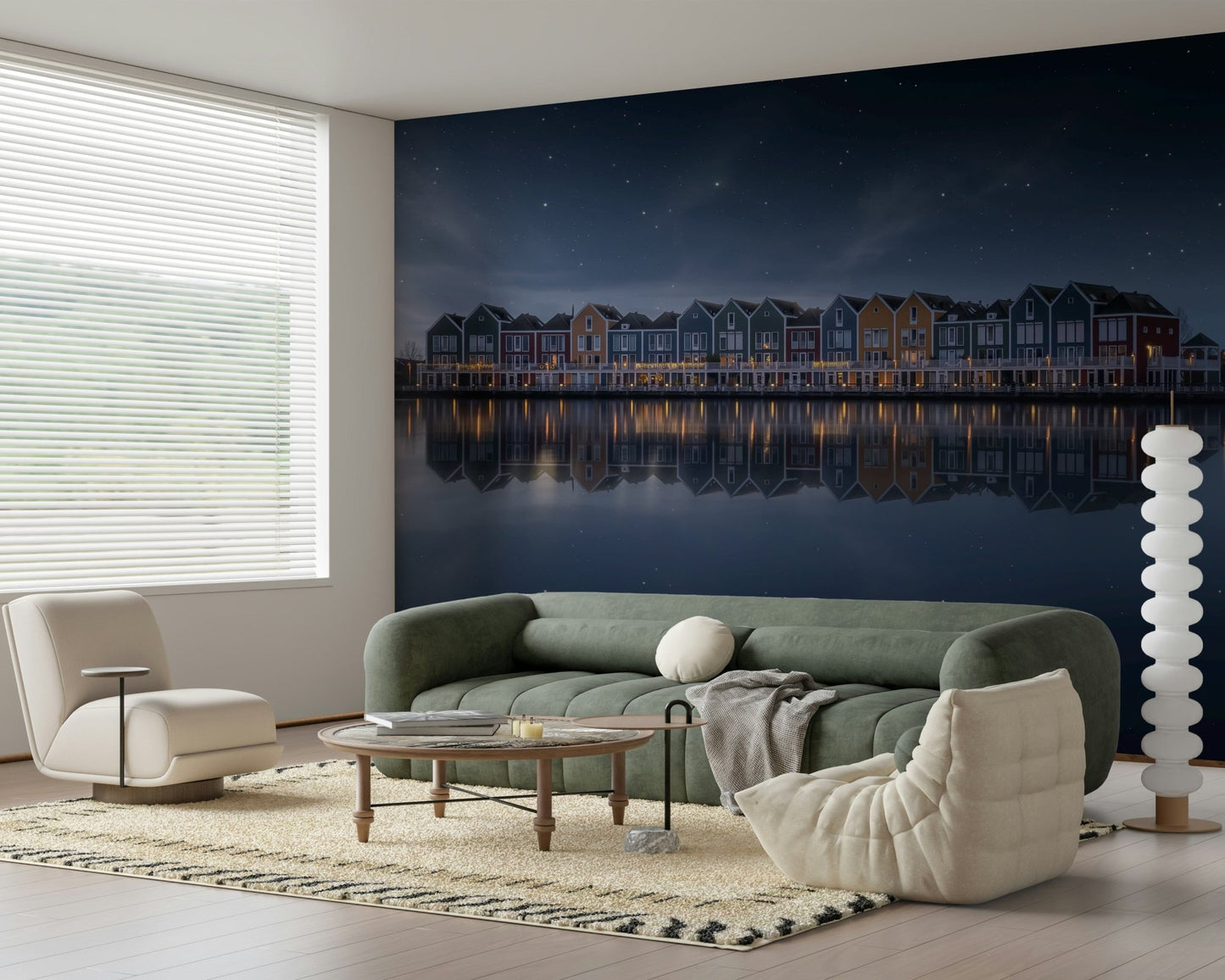 A graceful subtle pattern wall mural in cool, tranquil tones., GD5824
