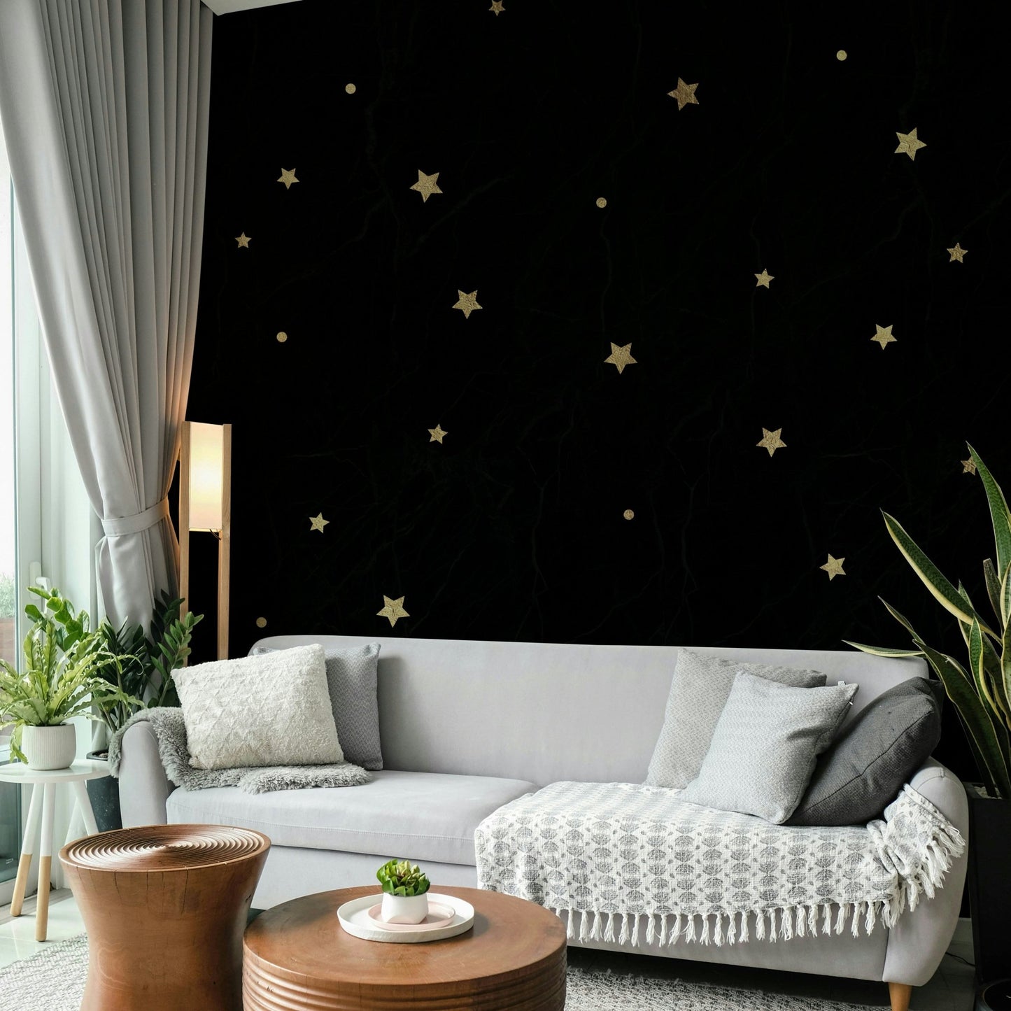 Stars on black night mural wallpaper
