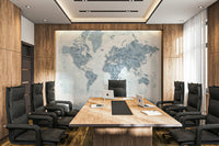 Steel blue map wall covering

