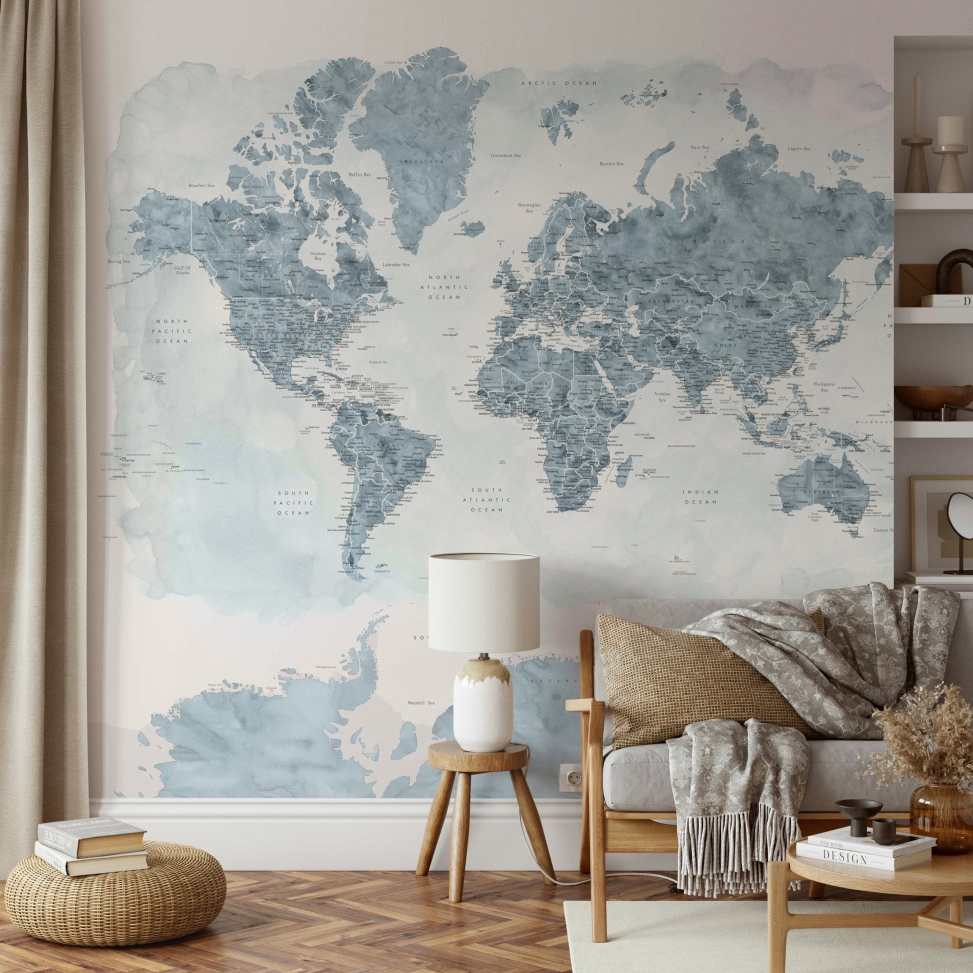 Steel blue watercolor map wall art

