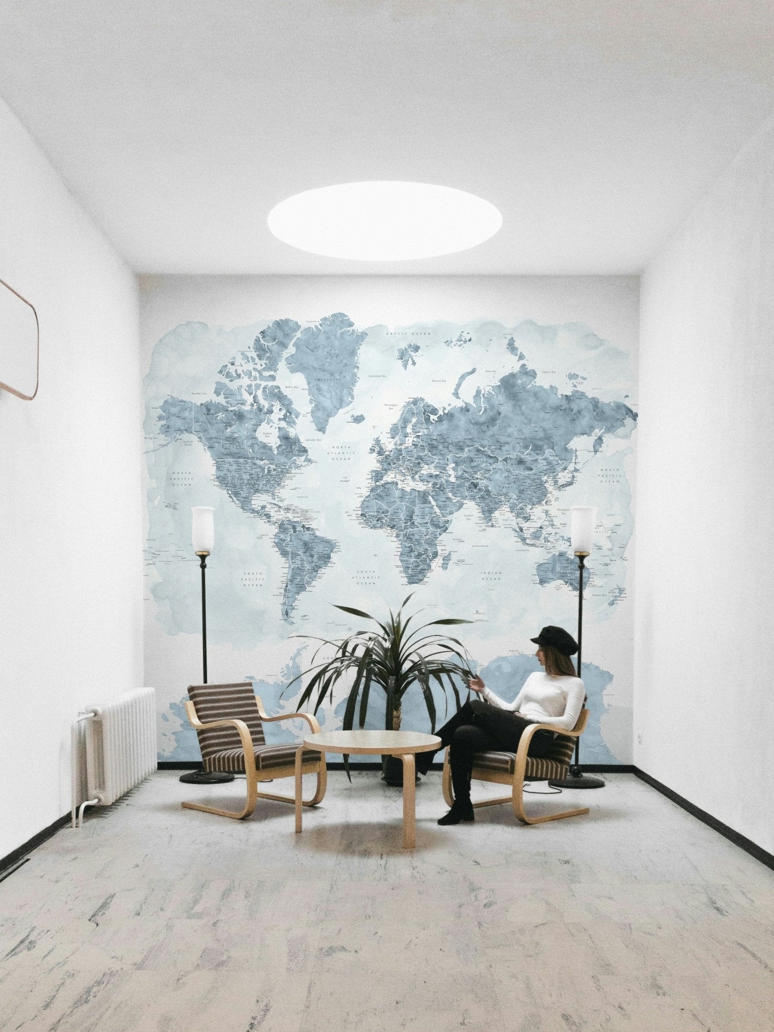 Blue toned watercolor map wallpaper

