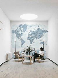 Blue toned watercolor map wallpaper

