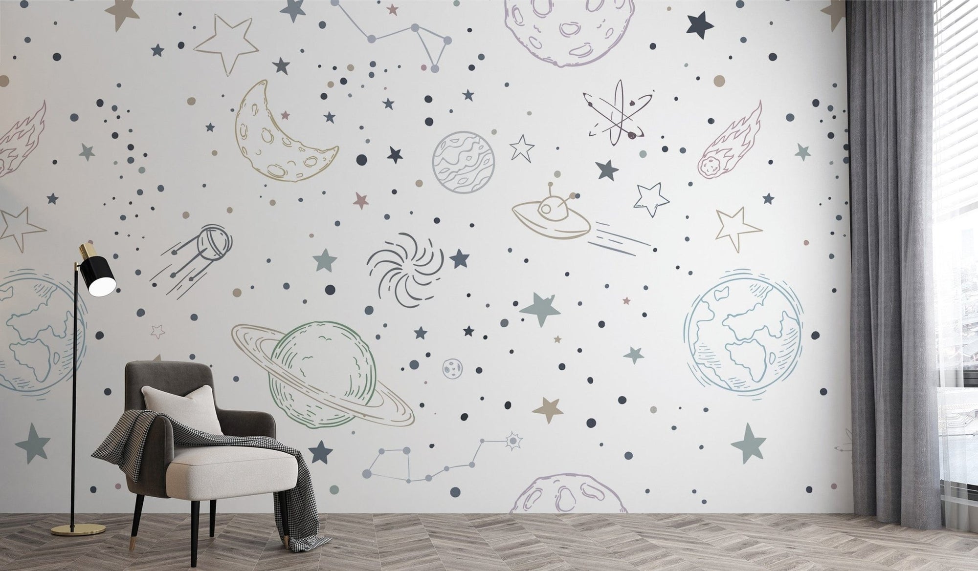Stellar Sketches Nursery wallpaper, B892