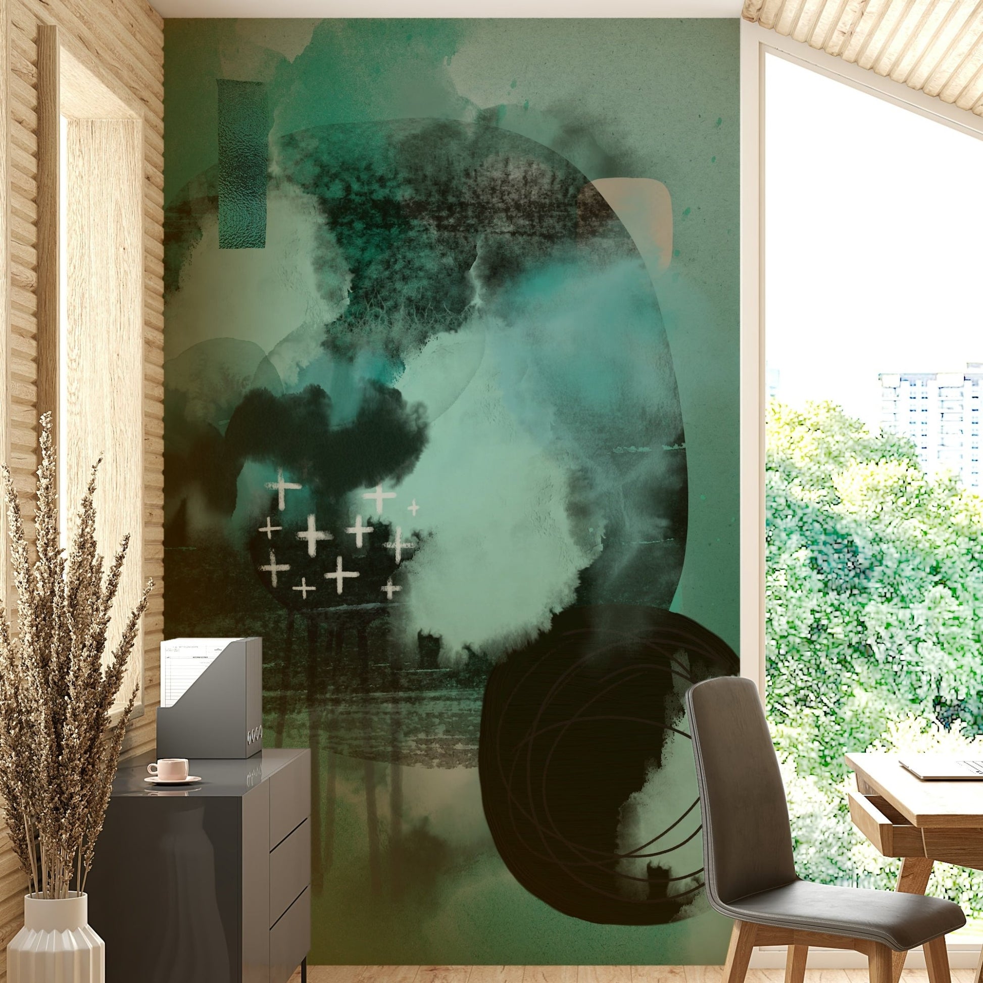 Minimalist still tones wall mural design

