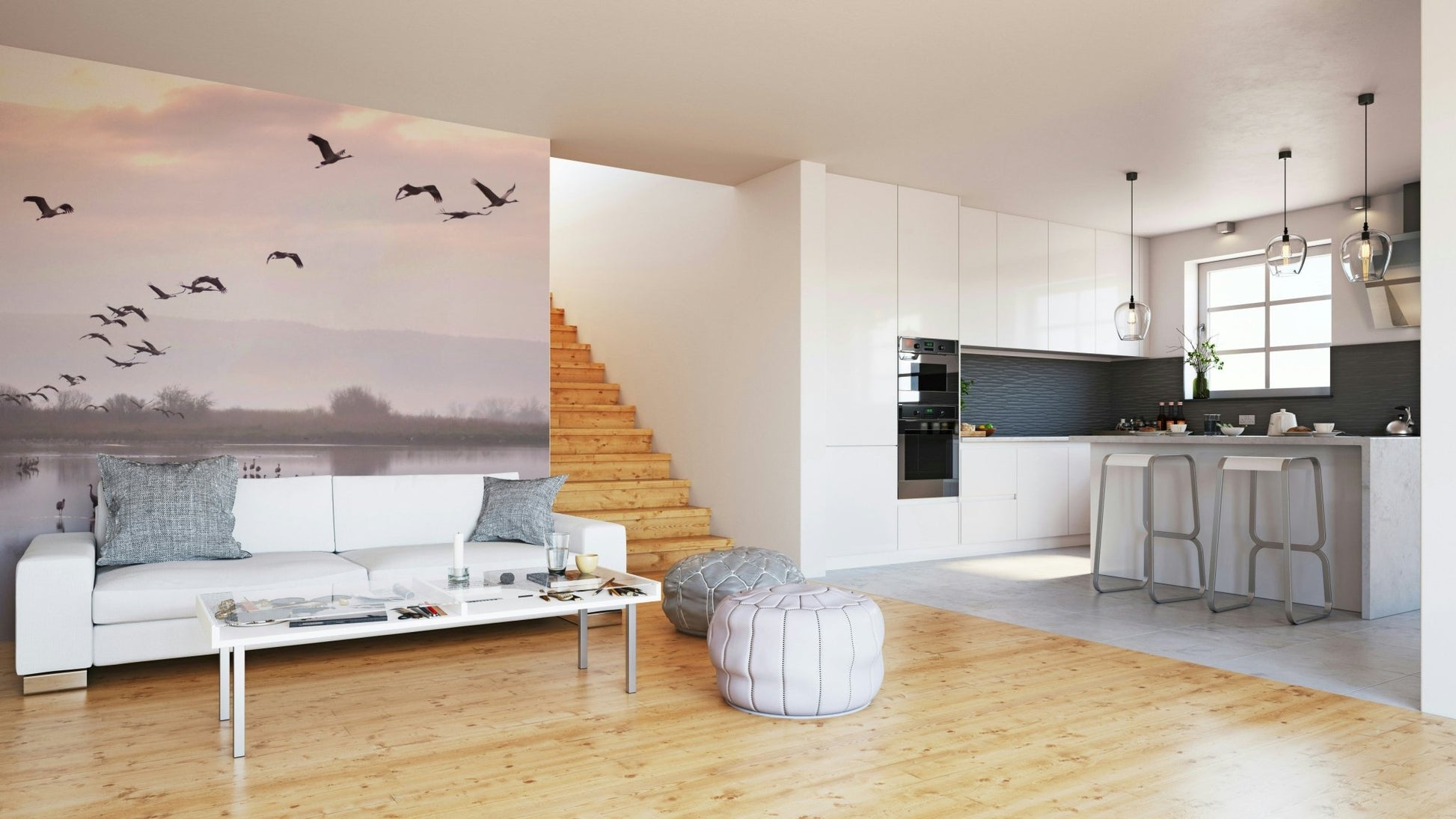 Graceful crane flight wallpaper
