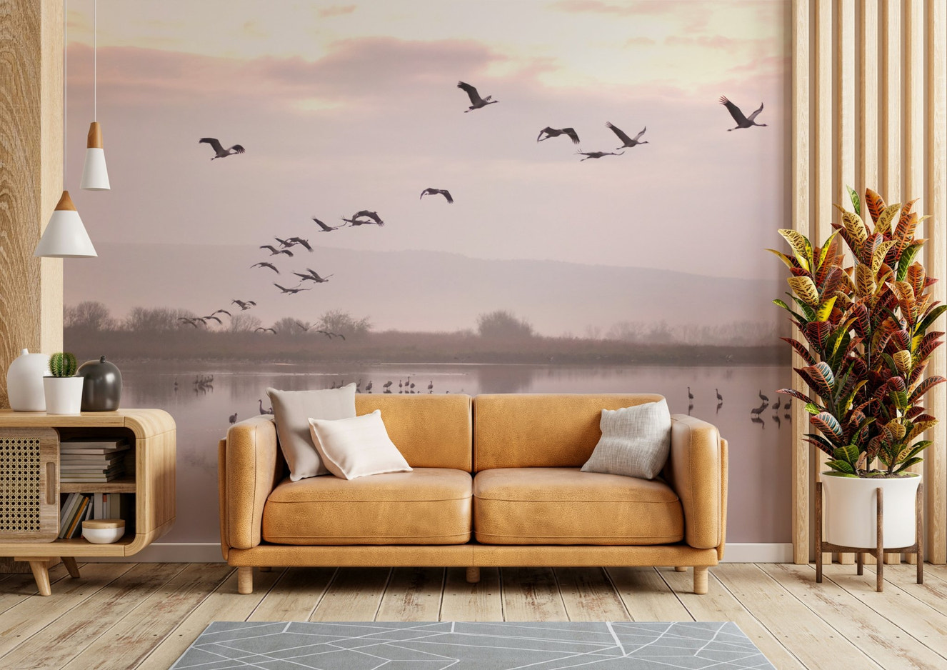 Picture of Still Waters, Flying Cranes Wall Mural
