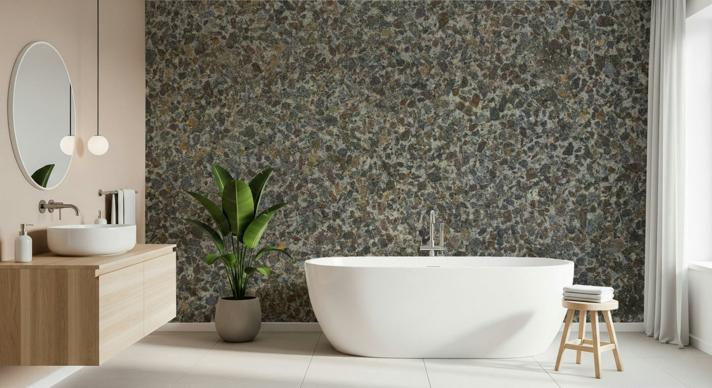 Bedroom accent wall with stone aggregate wallpaper., GD6052