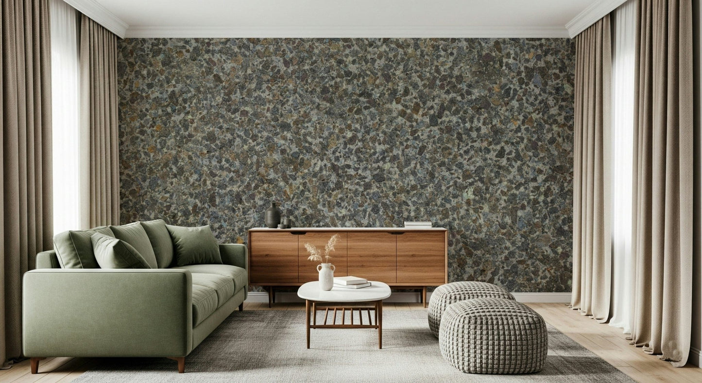 Stone aggregate mural in a contemporary kitchen., GD6052