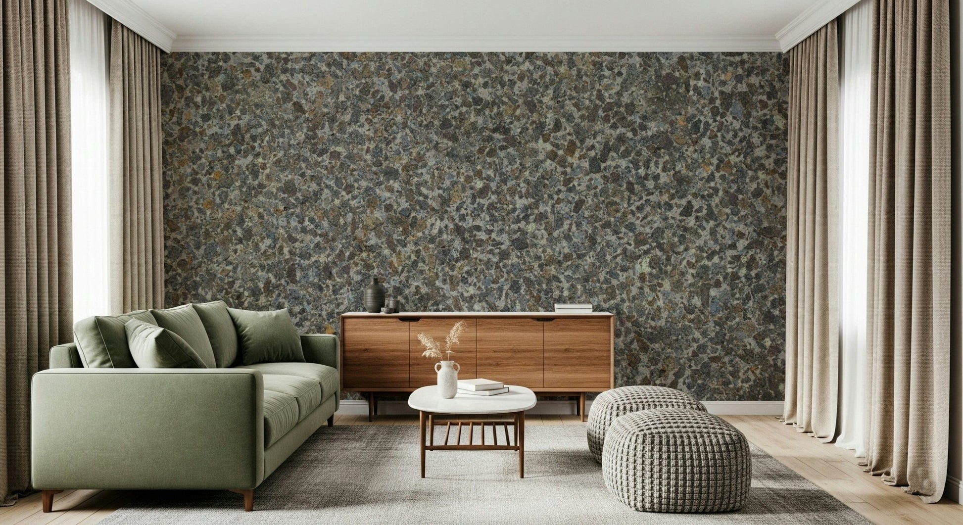 Stone aggregate mural in a contemporary kitchen., GD6052