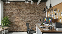 Stone cladding illusion wallpaper in a cozy den.
