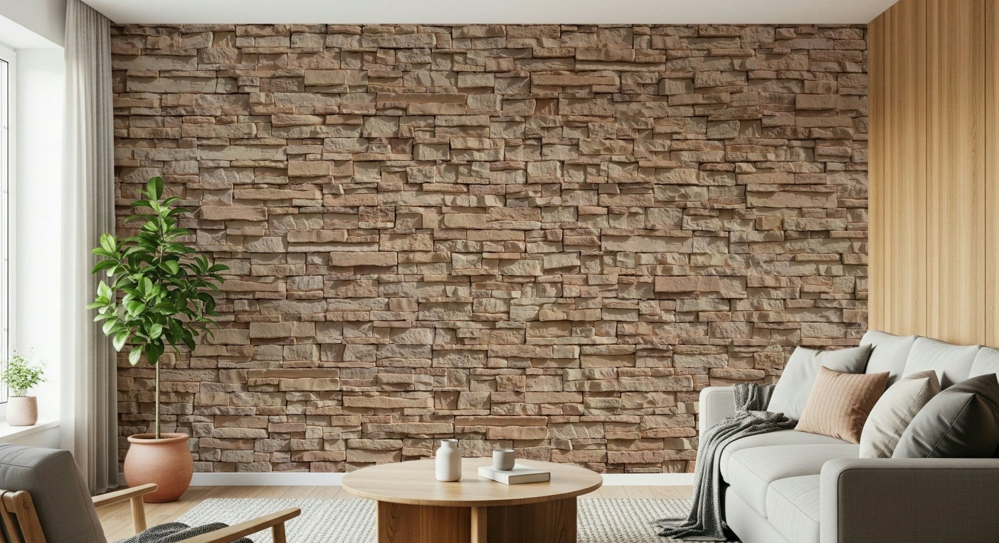 Stone Cladding Illusion Wall Mural on a feature wall., GD6135