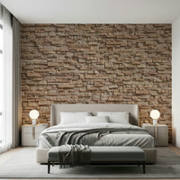Rustic office space with stone cladding illusion wall.