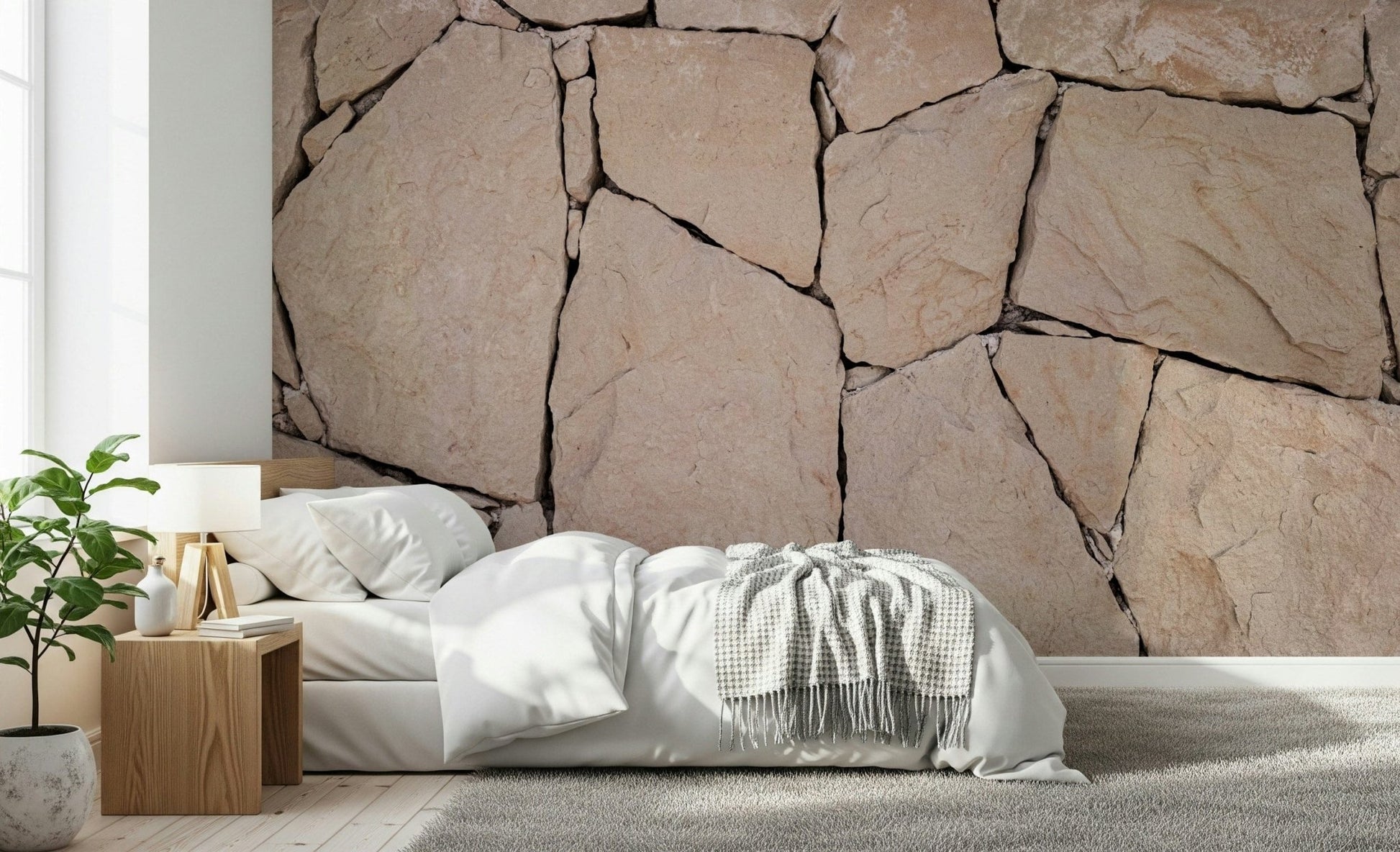 A hand applying the Stone Cladding Texture faux stone mural., GD6150