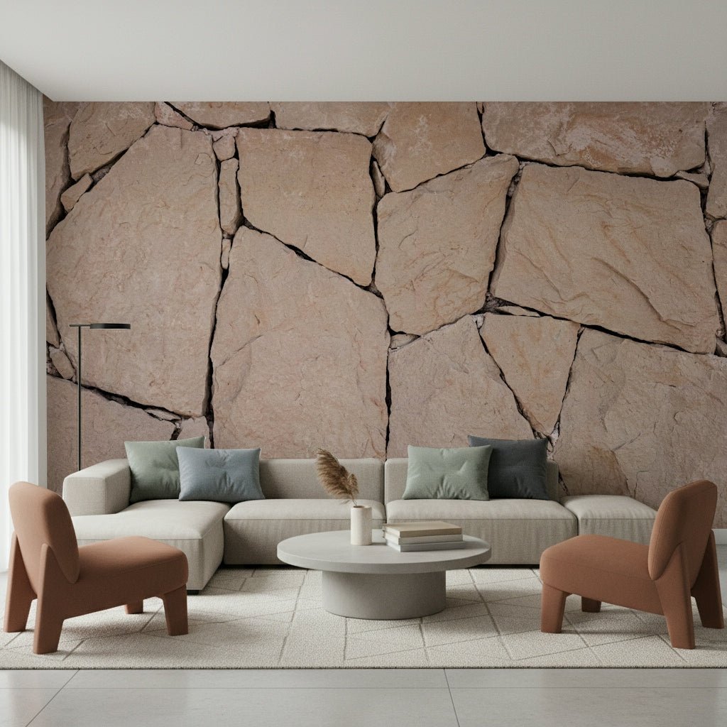 Bedroom with Stone Cladding Texture realistic stone mural accent., GD6150