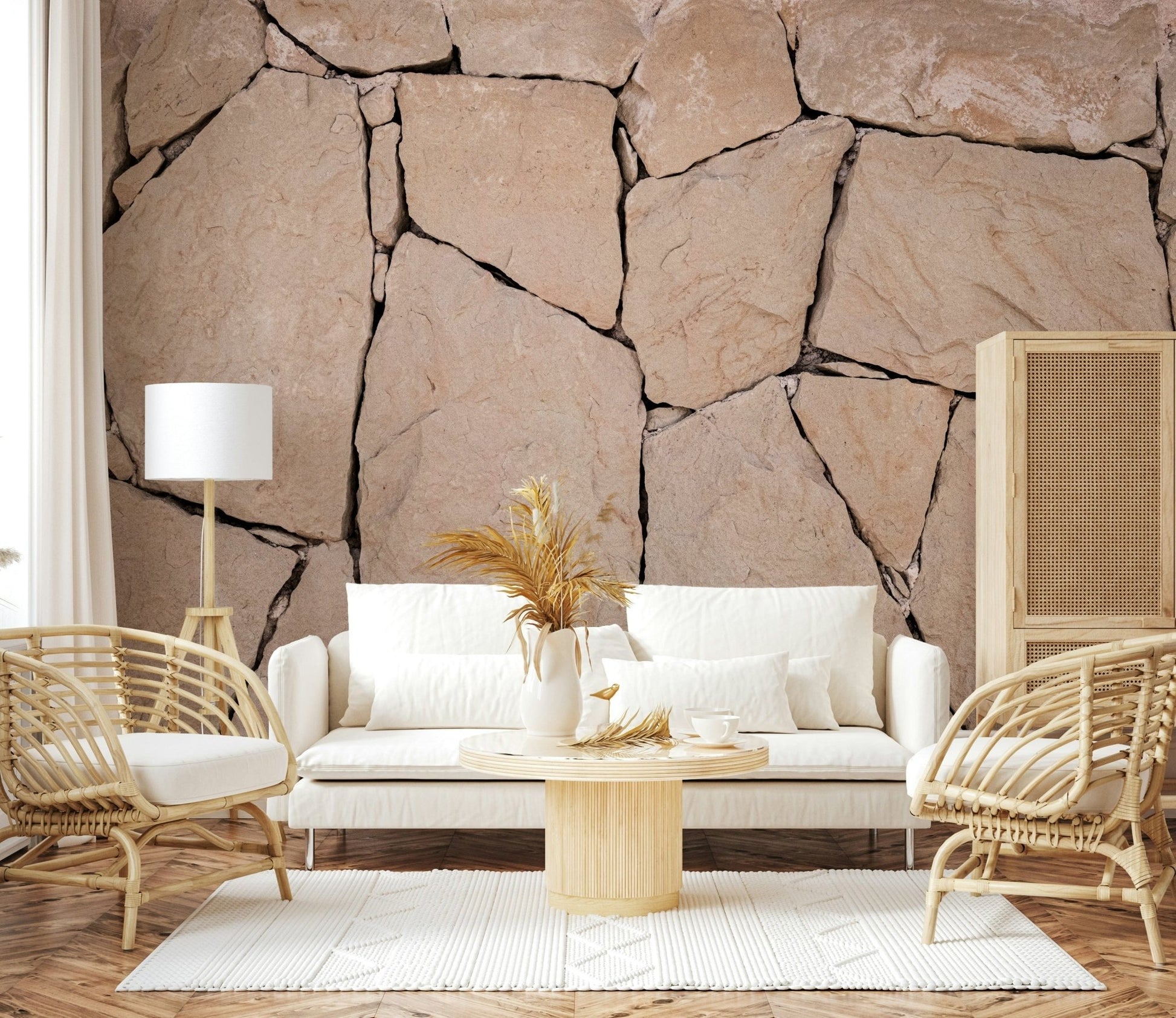 Modern fireplace surround showcasing Stone Cladding wallpaper for walls., GD6150