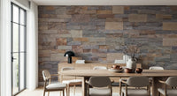 Industrial chic dining room featuring Stone Cladding Wall Mural.