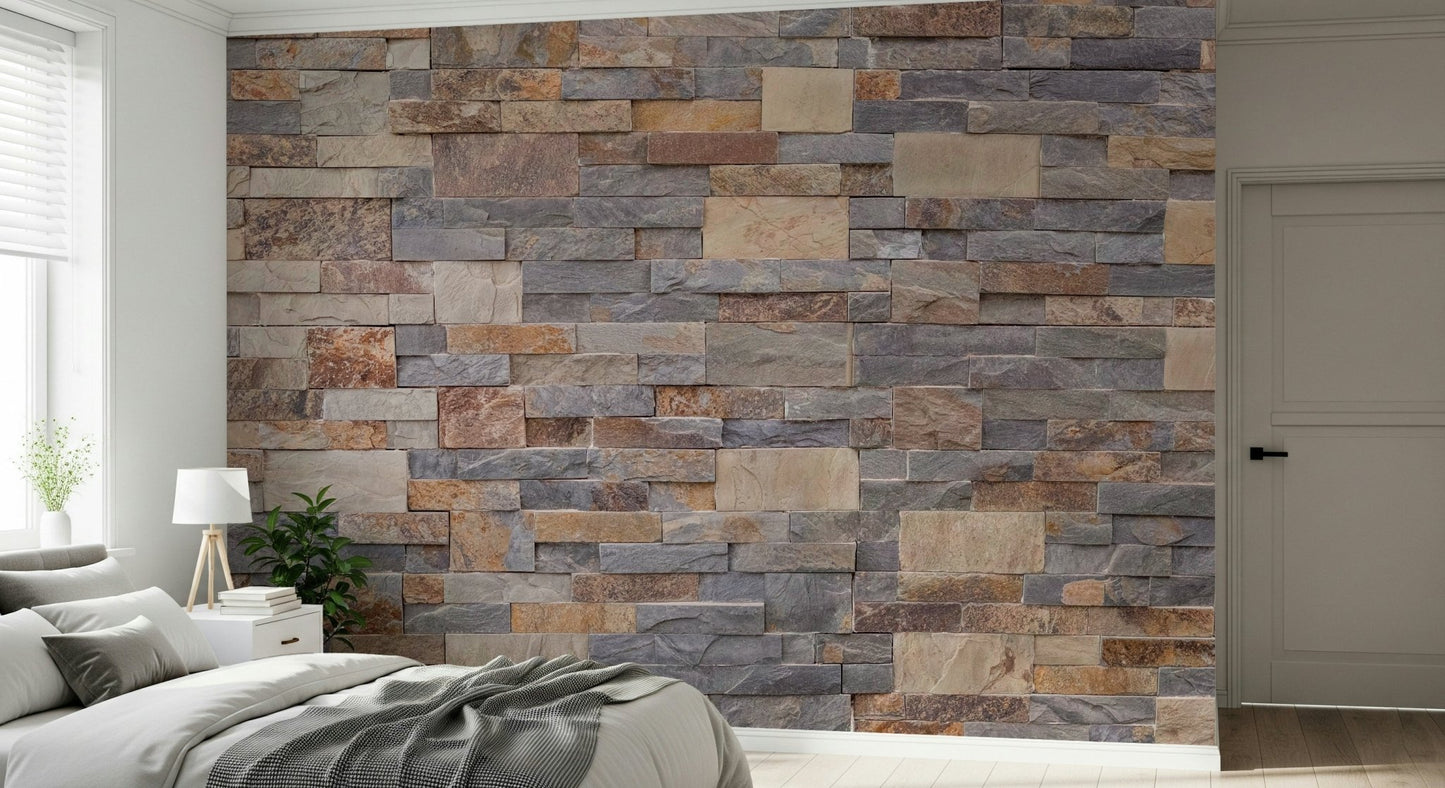 Stone Cladding Wall Mural simulating grey natural rock texture.