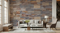 Full wall view of the realistic Stone Cladding Wall Mural.