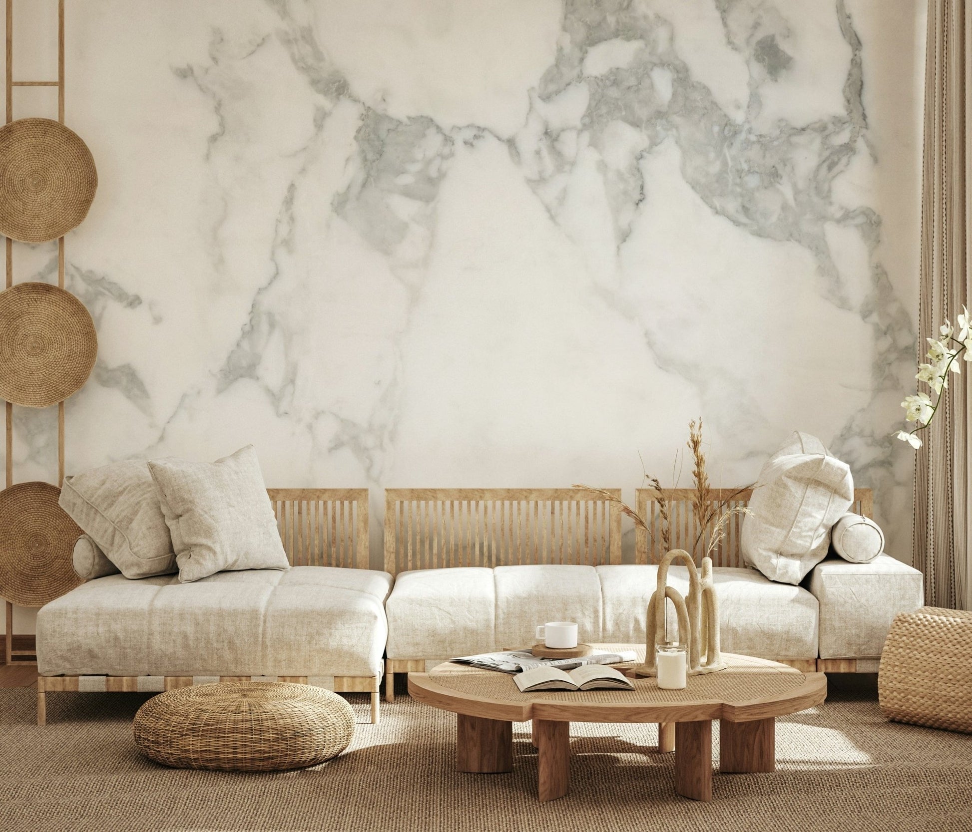 Durable peel and stick wallpaper mimicking stacked rock.