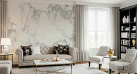 Architectural wallpaper for walls in a rustic living room.