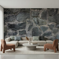 Realistic stone wallpaper for walls behind a bed.