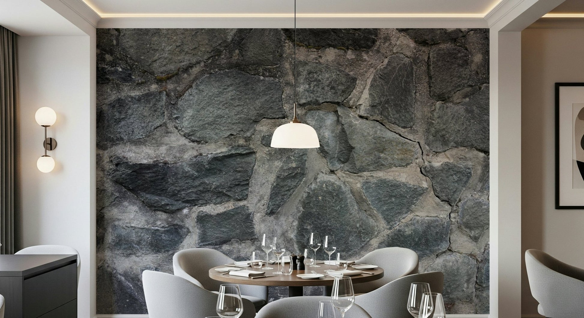 Stone Facade design on a peel and stick wallpaper sample.