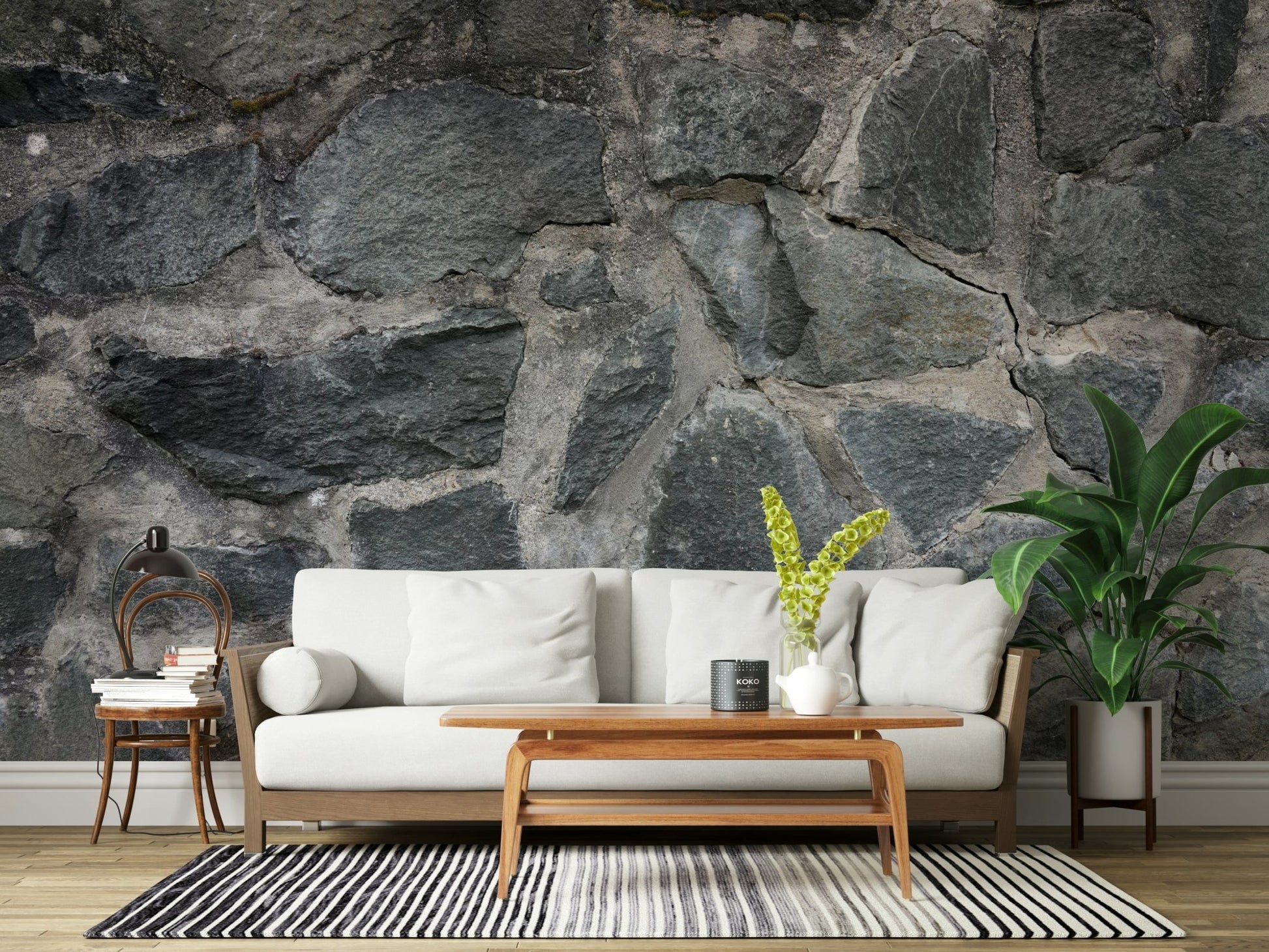 Textured grey wallpaper for walls in a home office.
