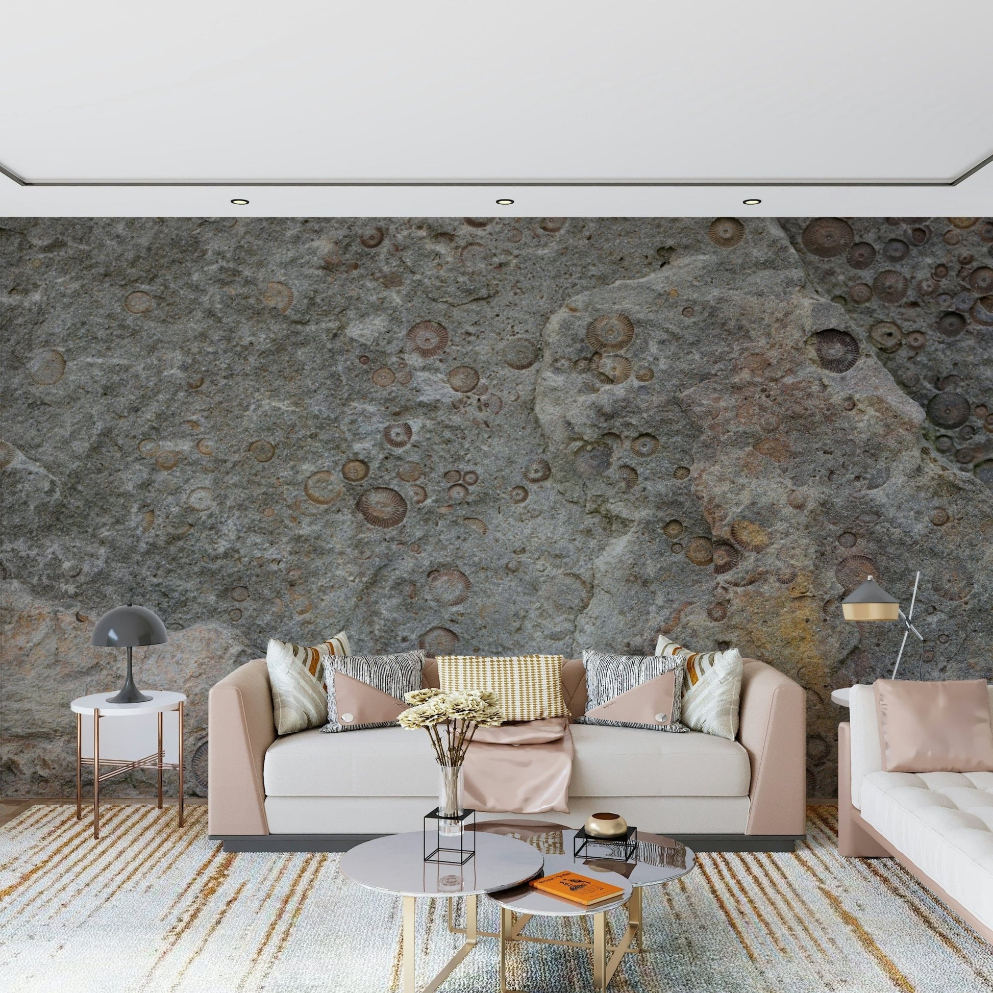 Dining room featuring an elegant stone texture wall mural.
