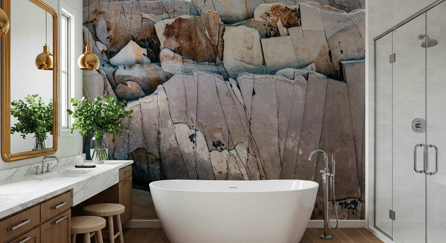 Close-up texture of fractured geometric rock wallpaper for walls.