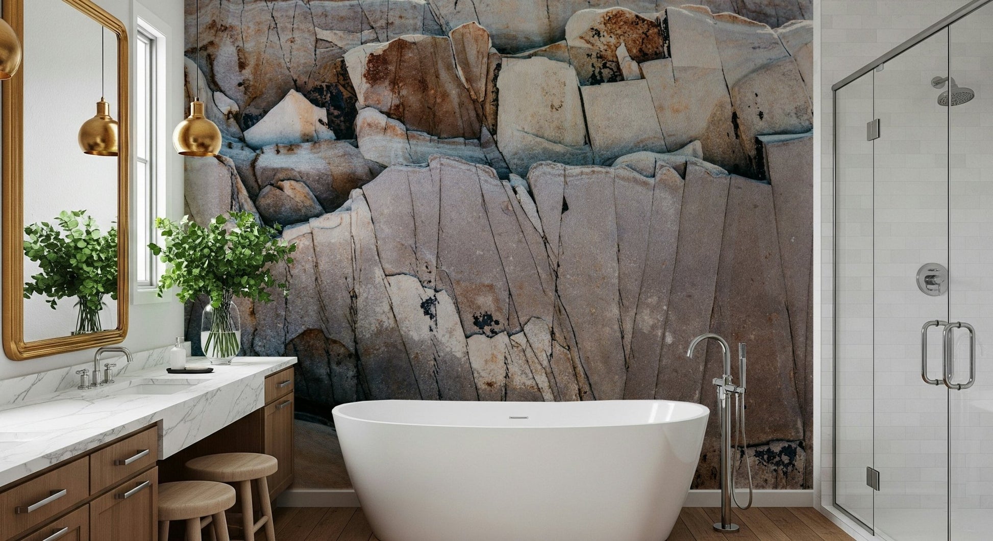Close-up texture of fractured geometric rock wallpaper for walls.