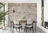 Stone mosaic texture wallpaper in a spa-like room.
