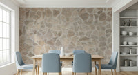 Detail shot of the gray stone mosaic mural.