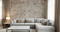 Elegant kitchen backsplash with stone mosaic wall mural.