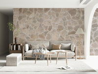 Stone mosaic wallpaper in a contemporary dining area.