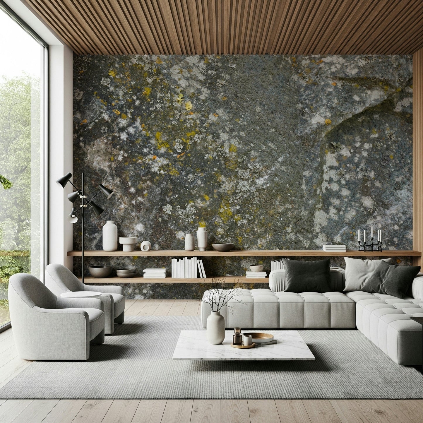 A contemplative gentle stone wallpaper mural for a feature wall.