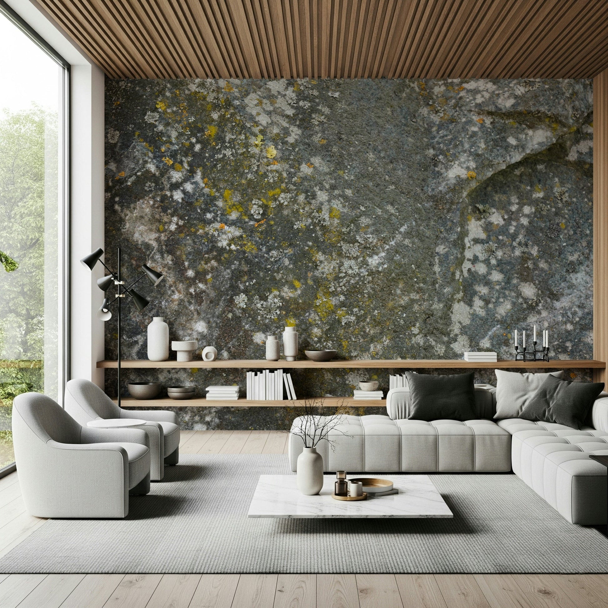 A contemplative gentle stone wallpaper mural for a feature wall.