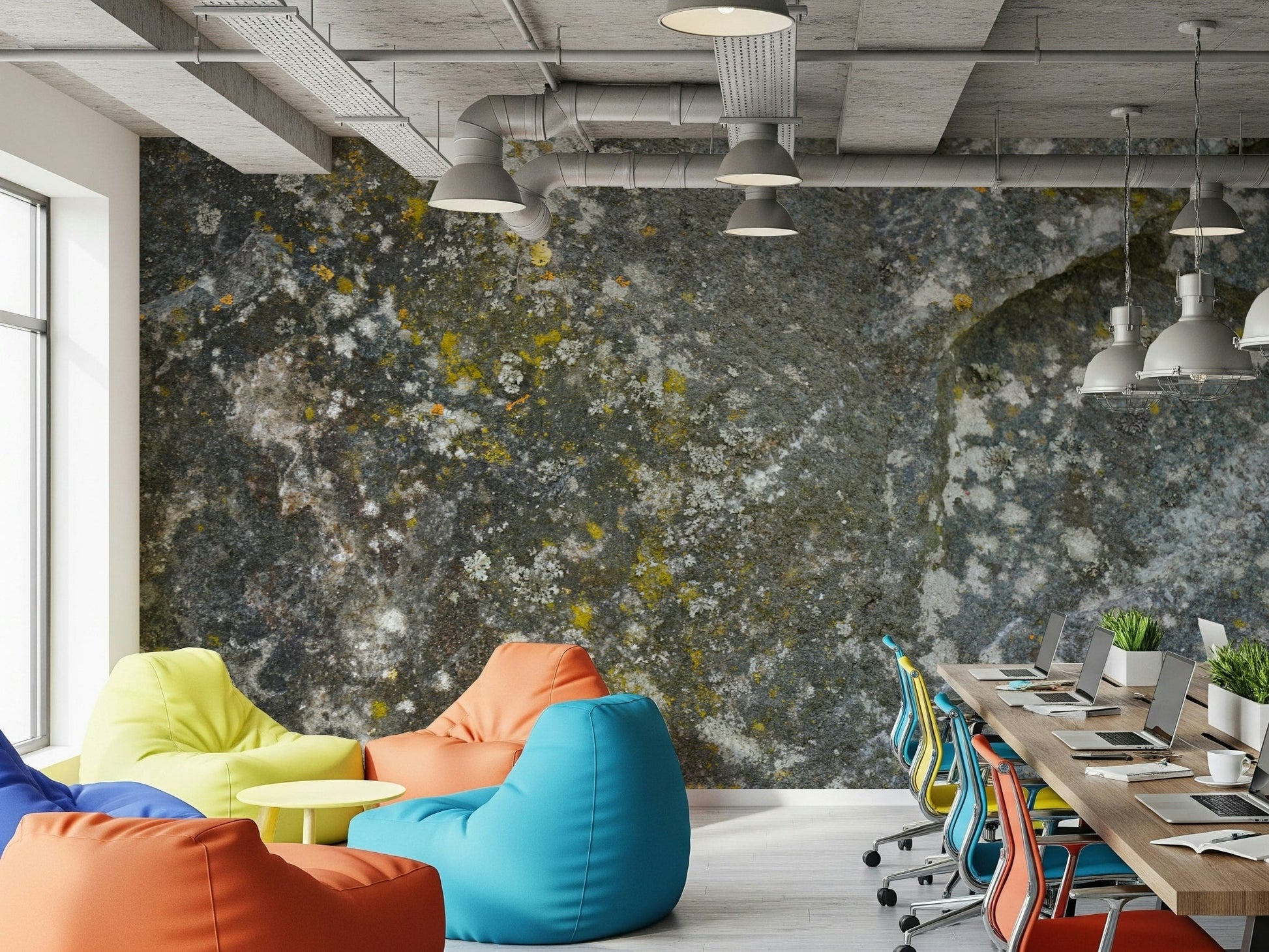 A calming abstract design wallpaper mural that defines a space.