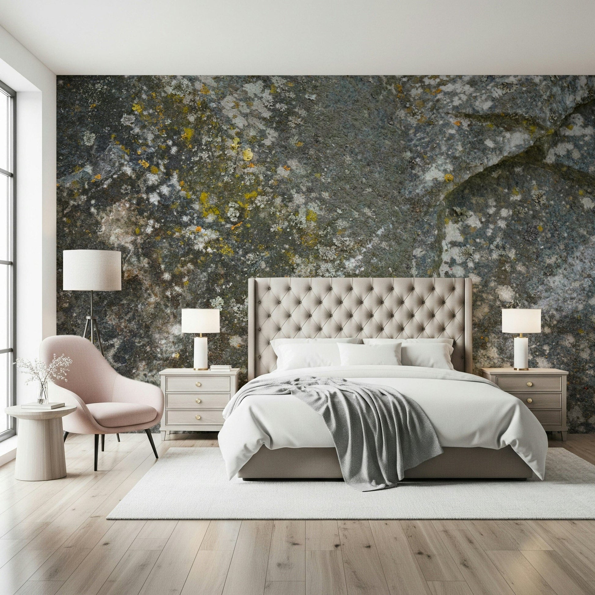 An artistic soft focus mural on minimalist wallpaper.