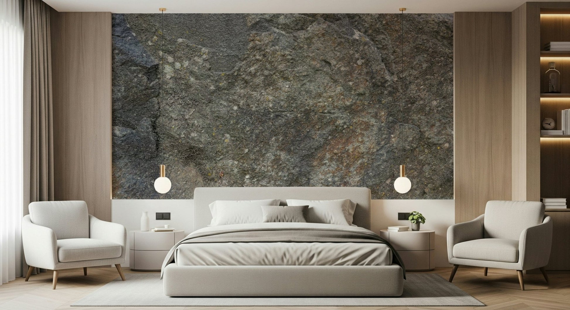 Authentic distressed stone wallpaper mural installation., GD6080