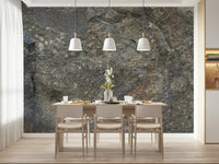 Bathroom feature wall with cool grey stone mural., GD6080