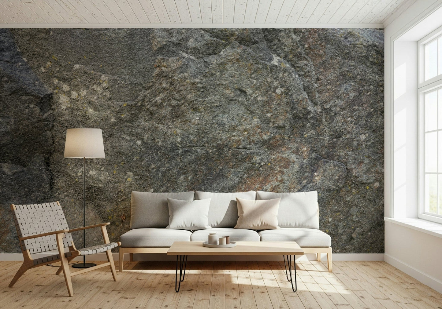 Industrial kitchen with stone wall texture mural., GD6080